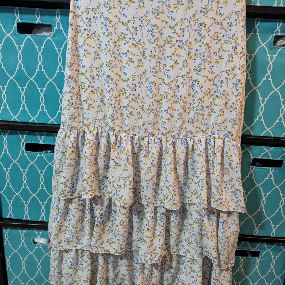 Kaari Blue Yellow and Blue Maxi Skirt